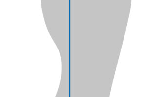 A silhouette of a foot, with a blue line measuring its length