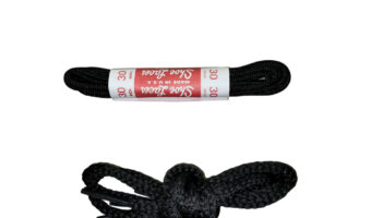 Two pairs of black shoelaces marked as being hard shoe shoelaces